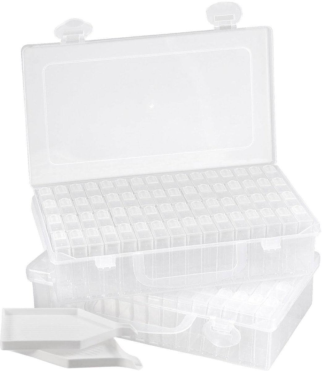 TRANKIELO® - 2 stuks diamond painting opbergdozen met 64 vakken – kunststof sorteerdozen voor kralen en kleine onderdelen