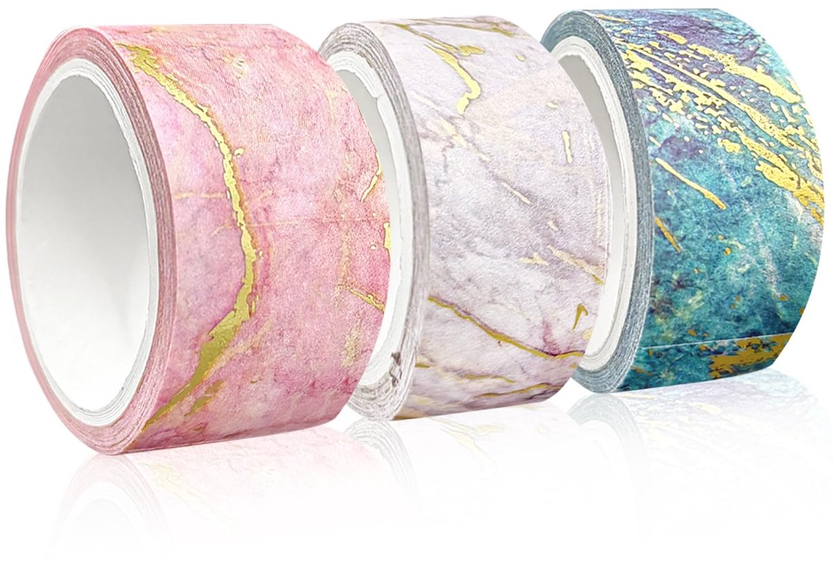 TRANKIELO® - 3-rollen Washi Tape Set met Marmer en Gouden Patroon – Decoratieve Handwerk en Scrapbooking Tape – Veelzijdige Kunstenaarstape