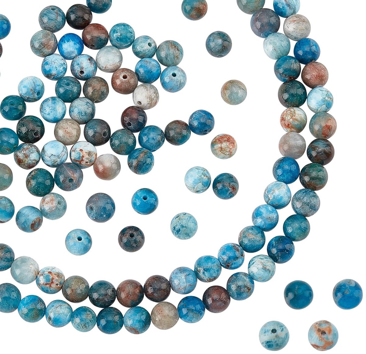 TRANKIELO® - 61 Natuurlijke Apatietkralen – 6 mm Ronde Edelstenen – Klasse AB kralen voor Sieraden Maken – Gat: 1 mm