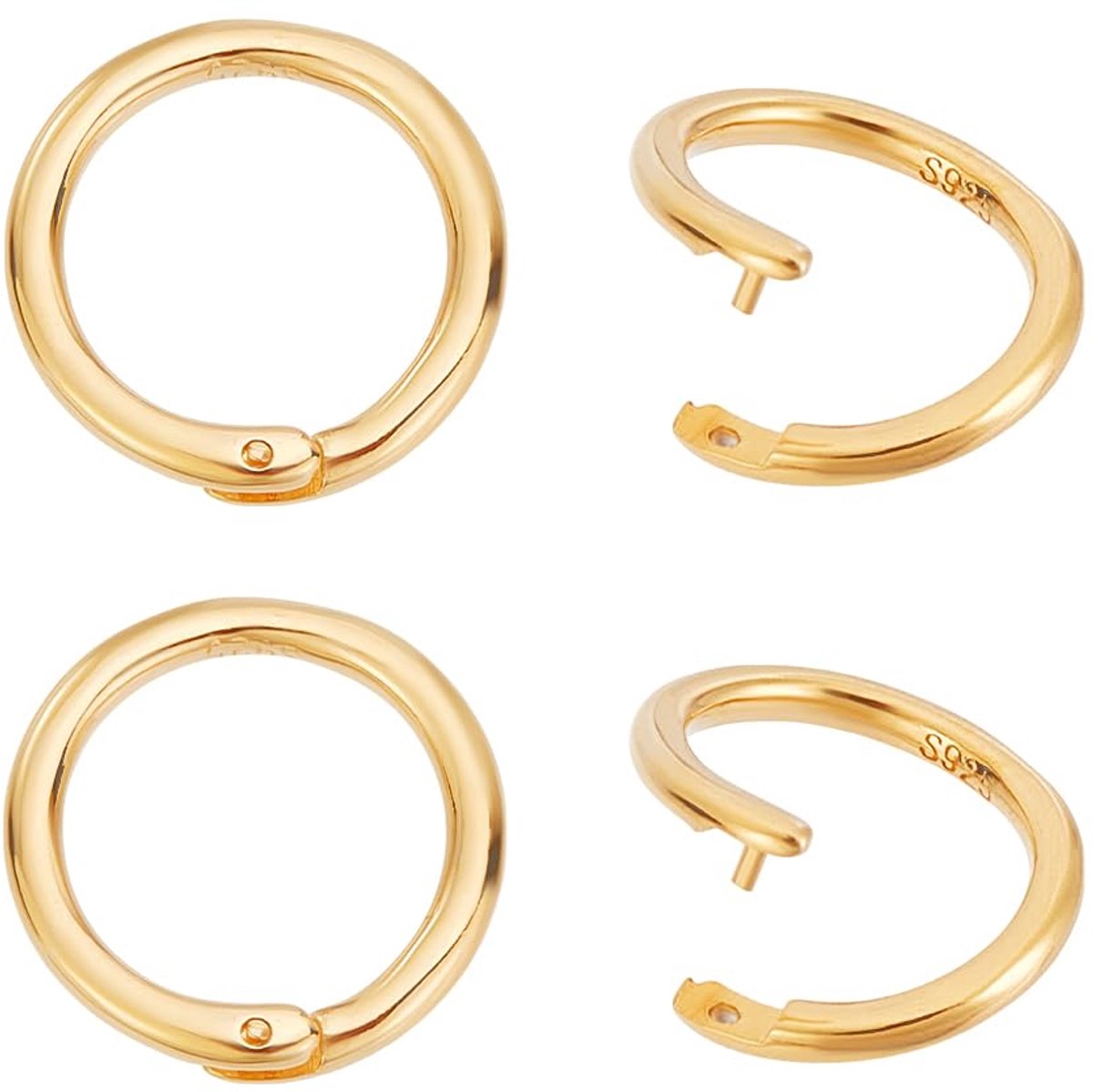 TRANKIELO® - 925 Sterling Zilveren Sluitringen - Vergulde Springringen - Sieraden Connectoren - 12mm Diameter - 4 Stuks
