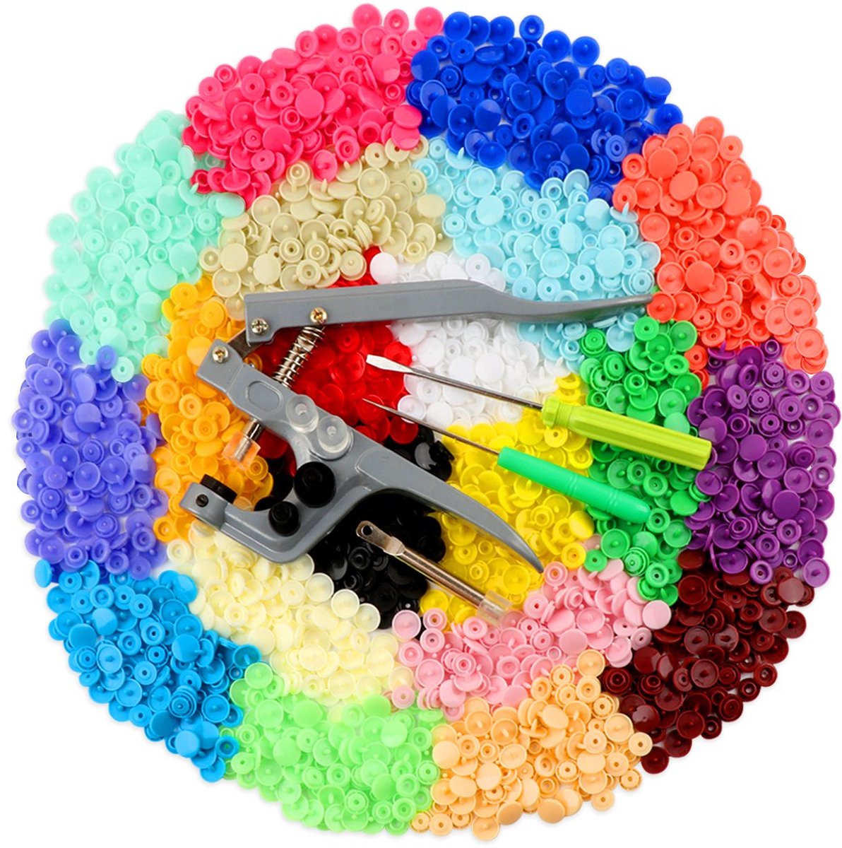 TRANKIELO® - Drukknopen Set met Poptang – 400 Stuks T5–12mm Kunststof Drukknopen in 20 Kleuren – Inclusief Druktangset voor T3 T5 T8 en 30 Opbergtassen 6 9cm – Ideaal voor Knutselen en Doe-Het-Zelven