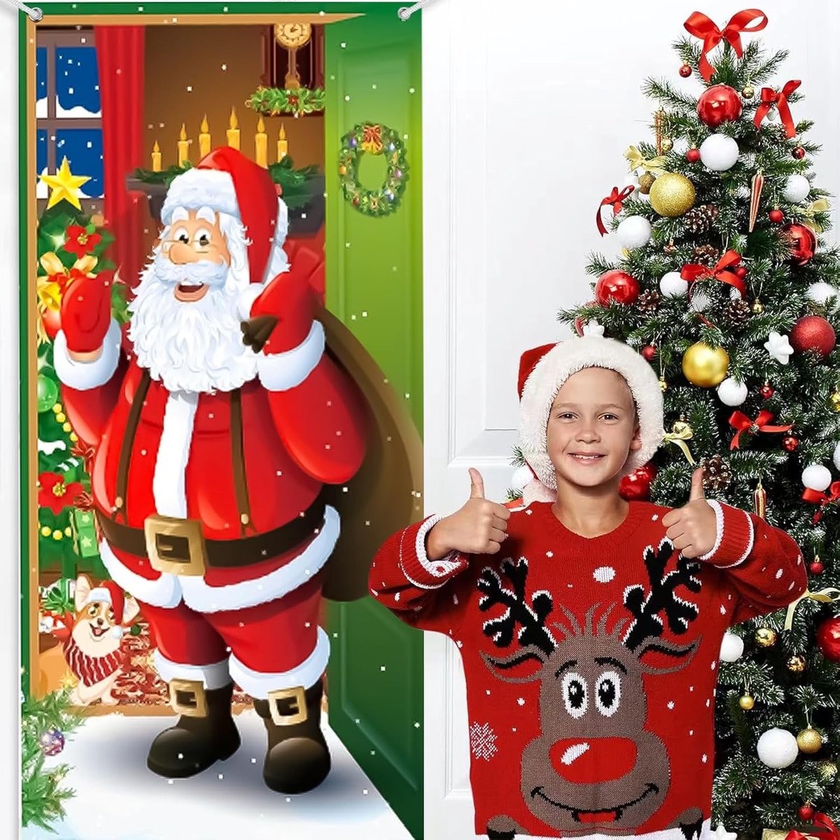 TRANKIELO® - Kerst spandoek voor buiten - Vrolijke kerstversiering - Geschikt voor kerstfeest & nieuwjaar