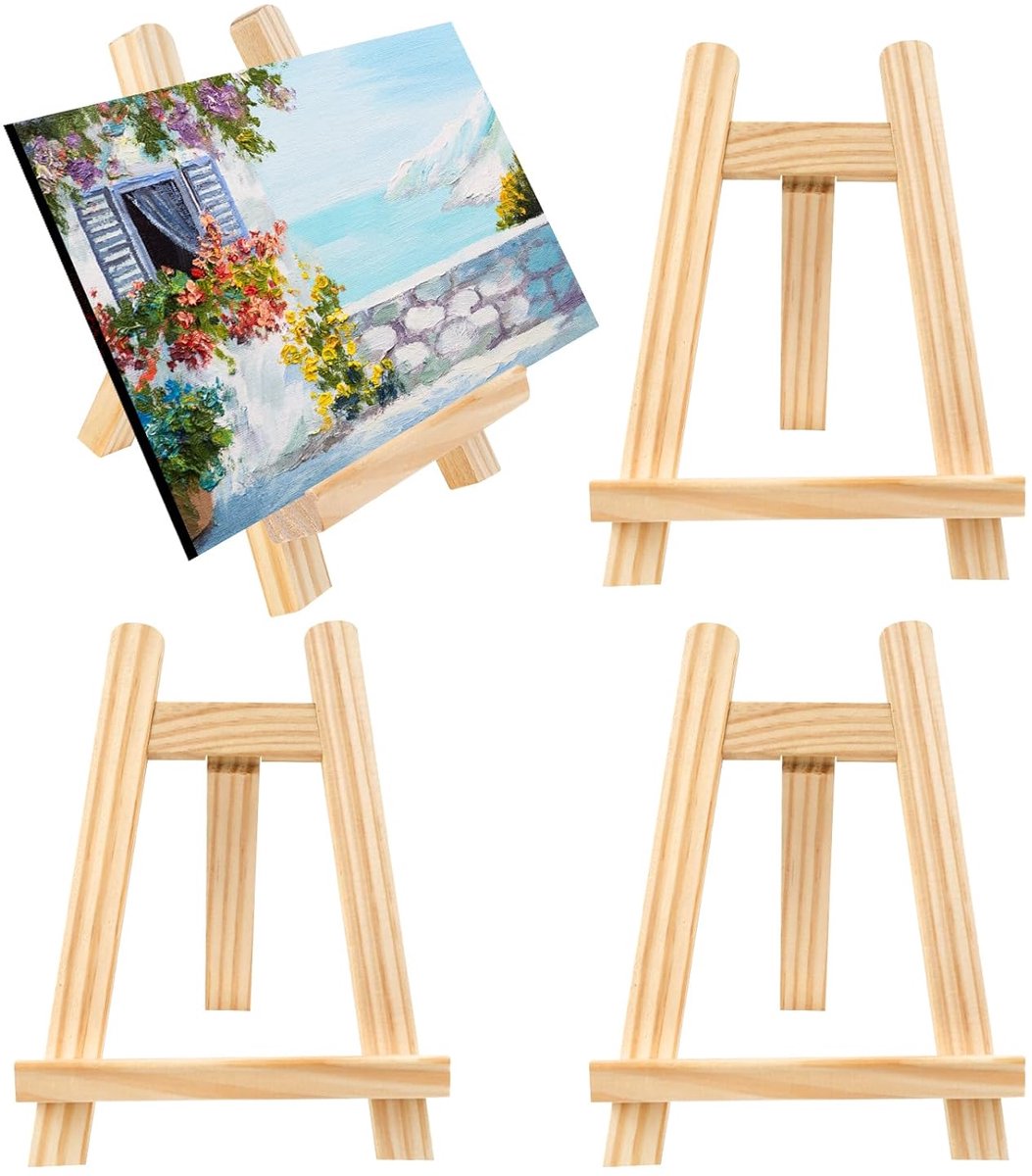 TRANKIELO® - Kleine   Set van 4, Houten Mini-Ezel 15x20cm – Draagbaar, Inklapbaar – Ideaal voor Schilderen, Tekenen en als Fotostandaard – Bruiloft Display
