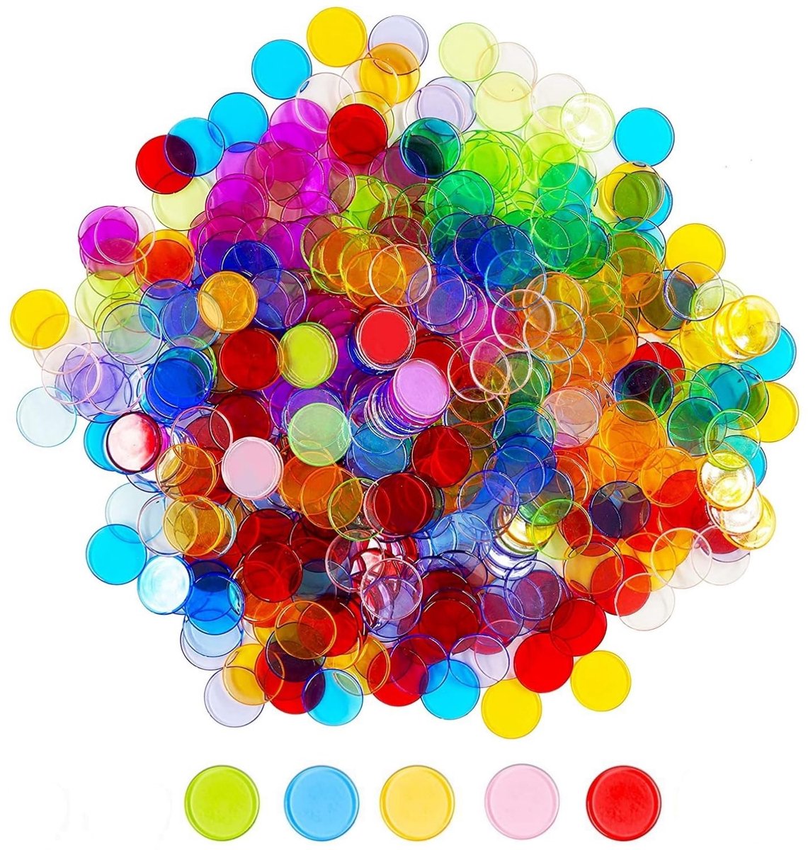 TRANKIELO® - Kleurrijke Speel- en Leerchips – Set van 200 – Transparant Kunststof – Veelzijdig inzetbaar – 19mm