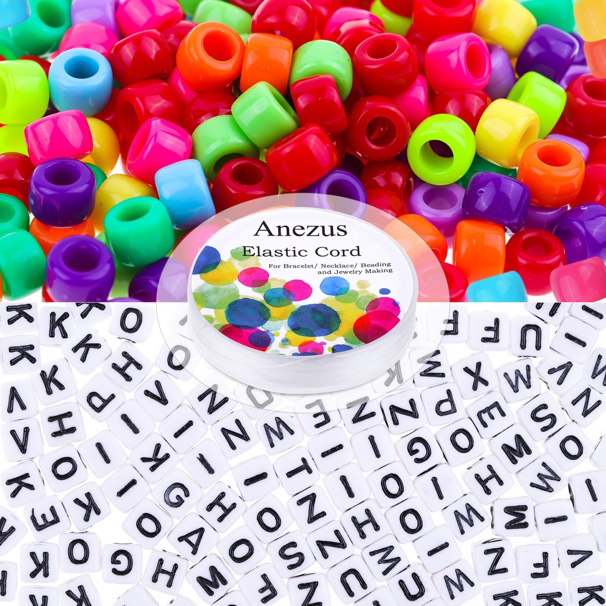 TRANKIELO® - Pony Kralen Kit – 1300 Stuks – Inclusief 1000 Plastic Pony Kralen, 300 Alfabet Kralen en Elastische Draad – Ideaal voor het Maken van Armbanden, Kettingen en Sieraden