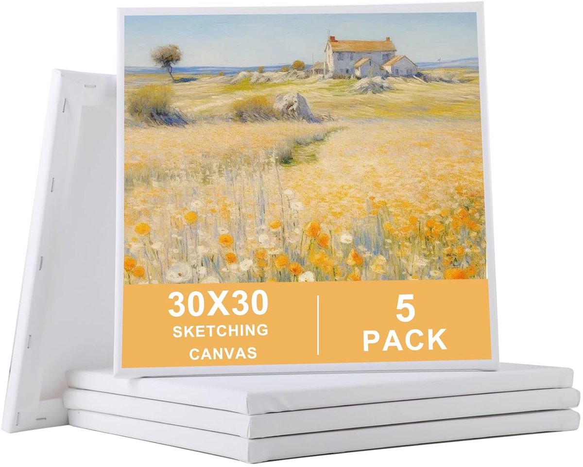 TRANKIELO® - Set van 5 schilderdoeken – Wit canvas van 100% katoen – Afmeting 30x30 cm – Geschikt voor acryl- en olieverf – Ideaal voor beginners en ervaren kunstenaars