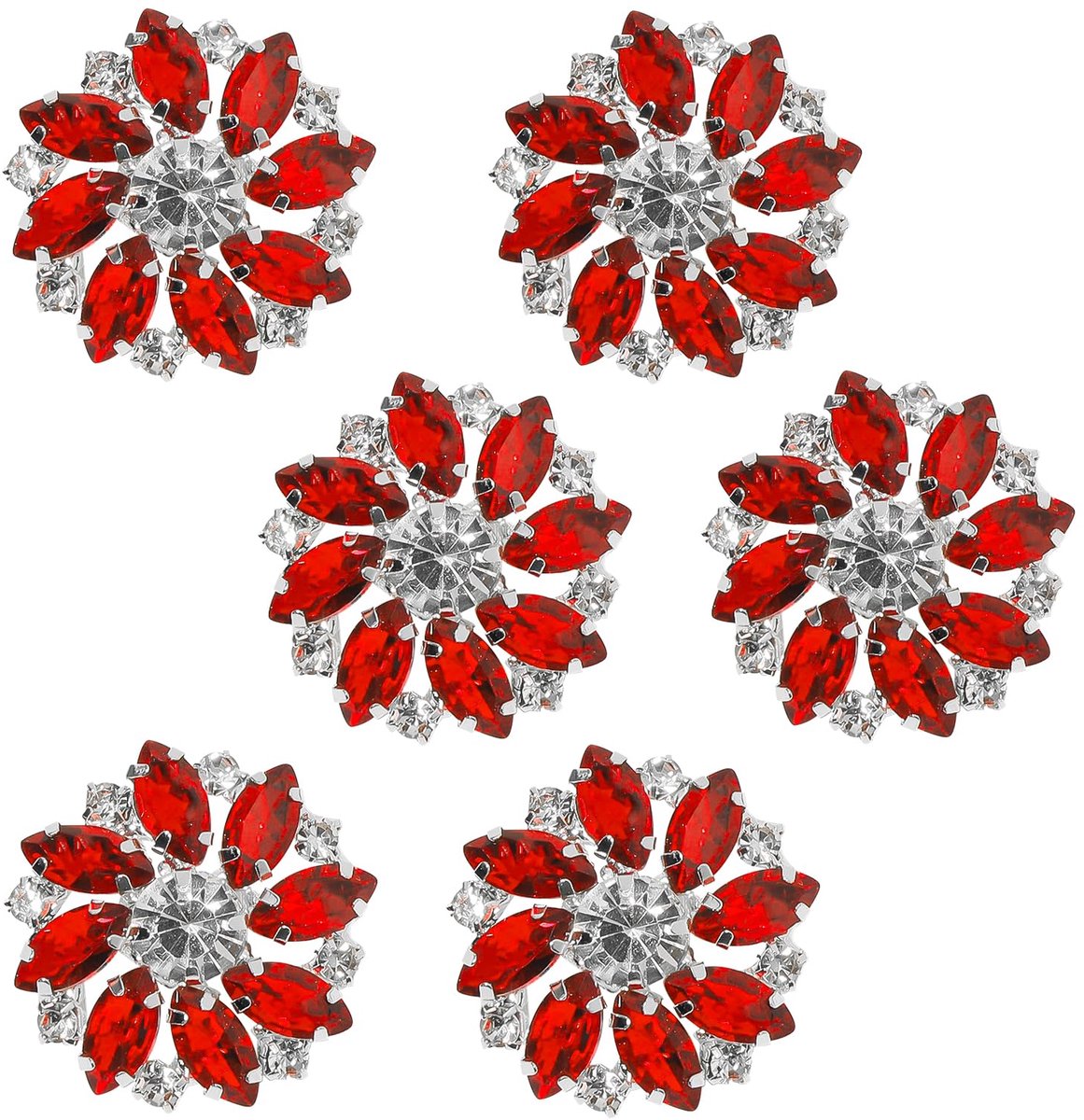 TRANKIELO® - Set van 6 Strass Knopen – Kristallen Bloemenknopen voor Vesten – Rode Strass Knopen – Mode Kristallen Knopen voor Bruiloft en Feest