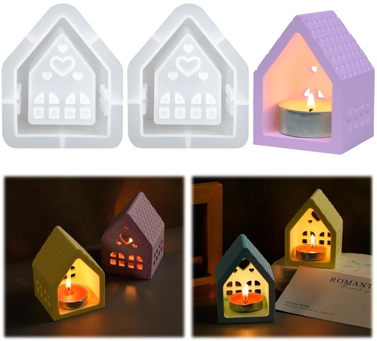 TRANKIELO® – 3D Siliconen Gietvormen Huizen – Set van 2 Stuks – Kerstdecoratie Huisontwerp – Siliconenmal voor Kaarsen, Zeep, Gips – Duurzaam en Flexibel