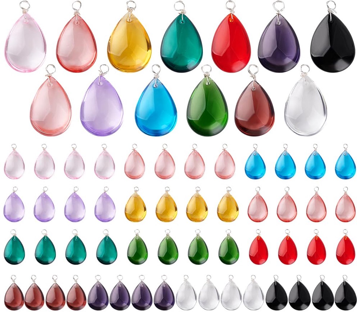 TRANKIELO® – Kleurrijke Kristallen Hangers, Druppelvormige   voor Sieraden Maken, Lampwork Glas, Set van 78 Stuks, 13 Kleuren