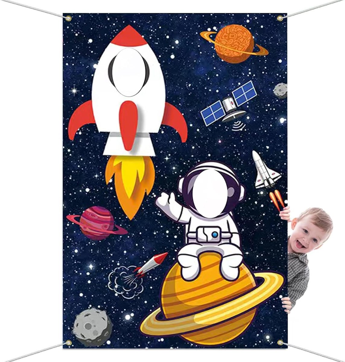 TRANKIELO® – Ruimtethema Foto Achtergrond Banner – Feestartikel voor Jongeren en Volwassenen – Speurtocht Elementen Inbegrepen