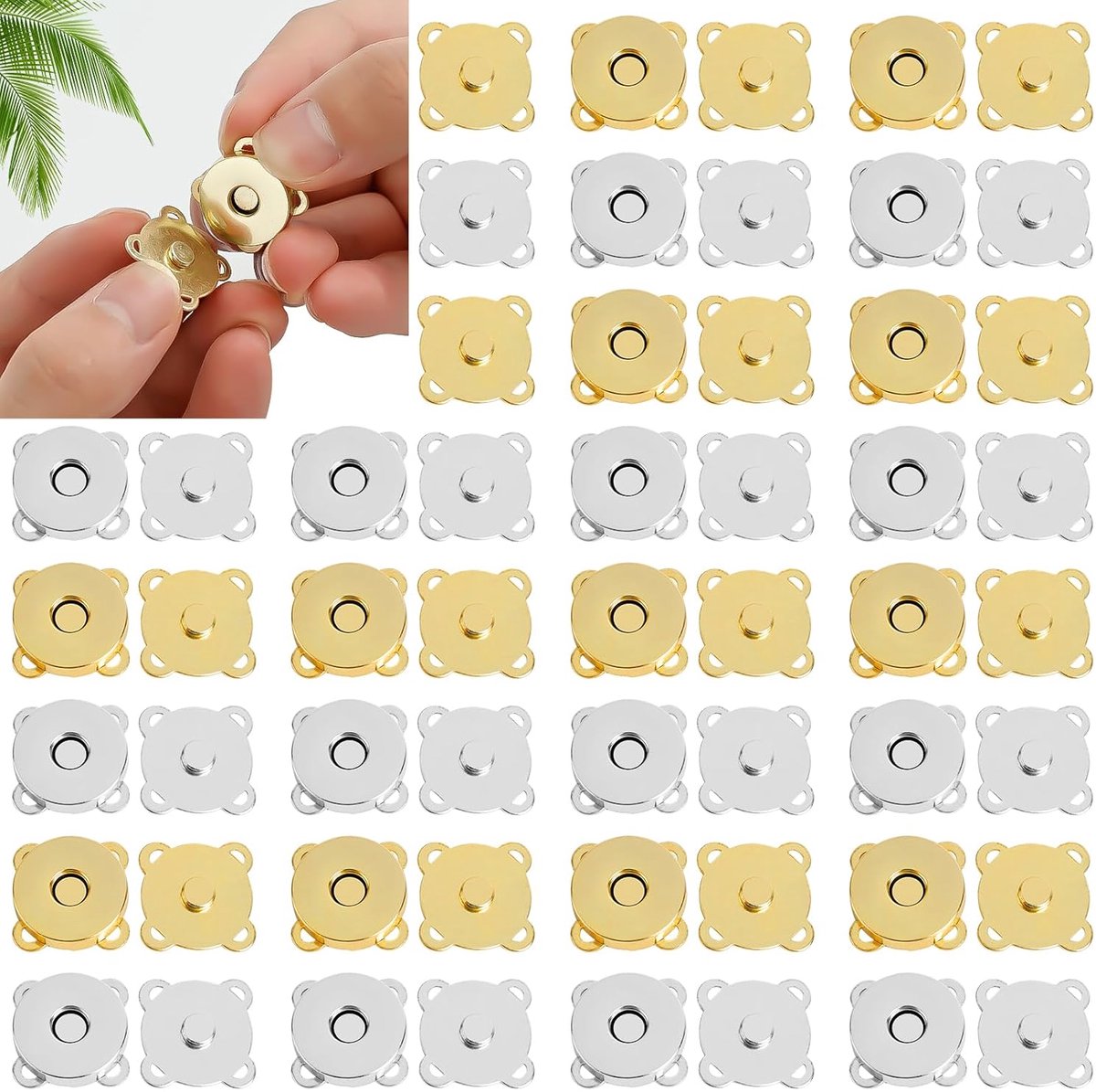 TRANKIELO® – Set van 30 Magneetknopen – 18 mm – Voor DIY Naaien en Handwerk – Zilver en Goud – Metalen Drukknopen voor Tassen en Kleding