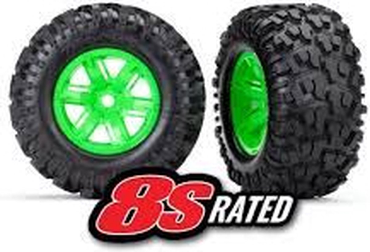 Tires & wheels, assembled, glued (X-Maxx green wheels, Maxx AT tires, foam inser,