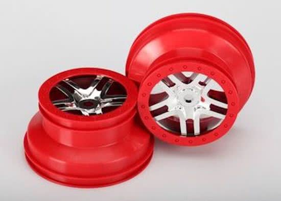 Wheels, SCT Split-Spoke, chrome, red beadlock style, dual p