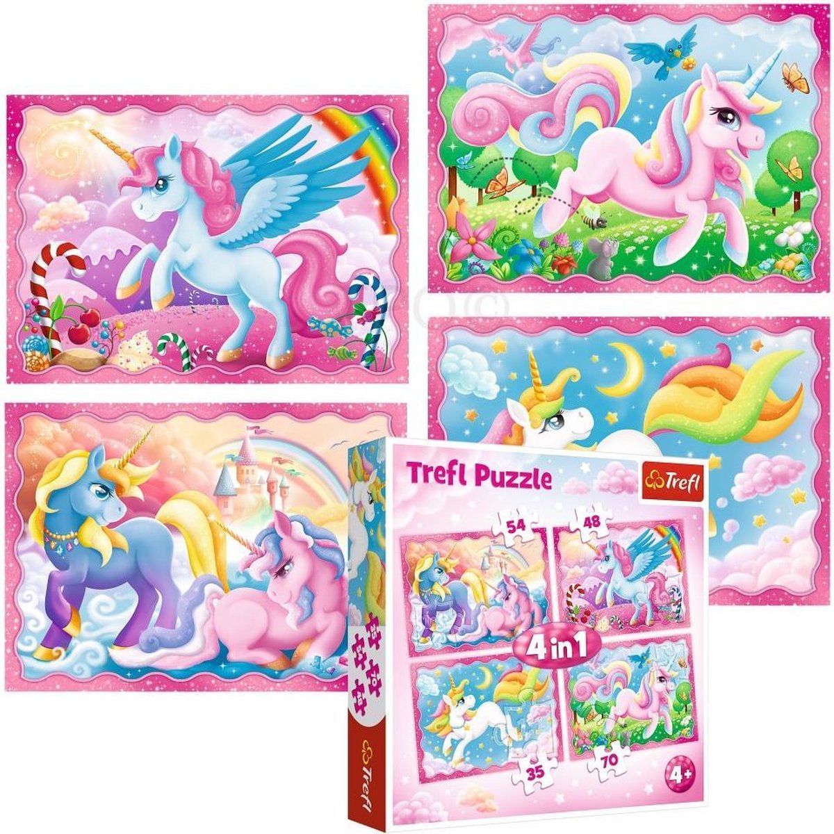 Wereld van eenhoorns 4-in-1 puzzelset - 35 + 48 + 54 + 70 stukjes 4+