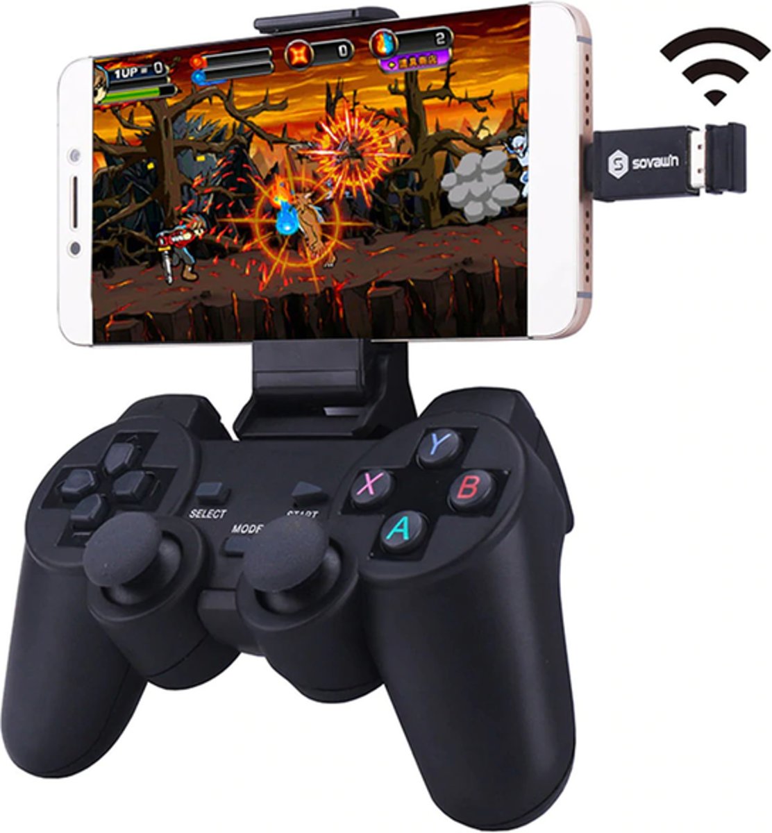 Draadloos gamepad met telefoonhouder - voor smartphone, pc, tv-box. voor android