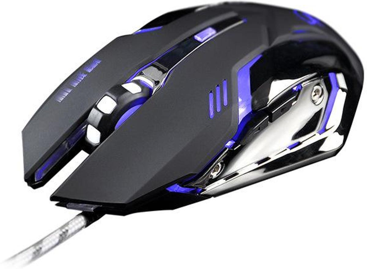 Professionele Gaming Muis Met 6 Knoppen 3200 DPI LED Optische USB Blauw / Zwart / MR02