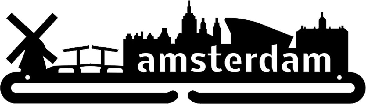 Amsterdam Medaillehanger zwarte coating (35cm breed) - Nederlands product - incl. cadeauverpakking - sportcadeau - topkado - medalhanger - medailles - marathon - muurdecoratie