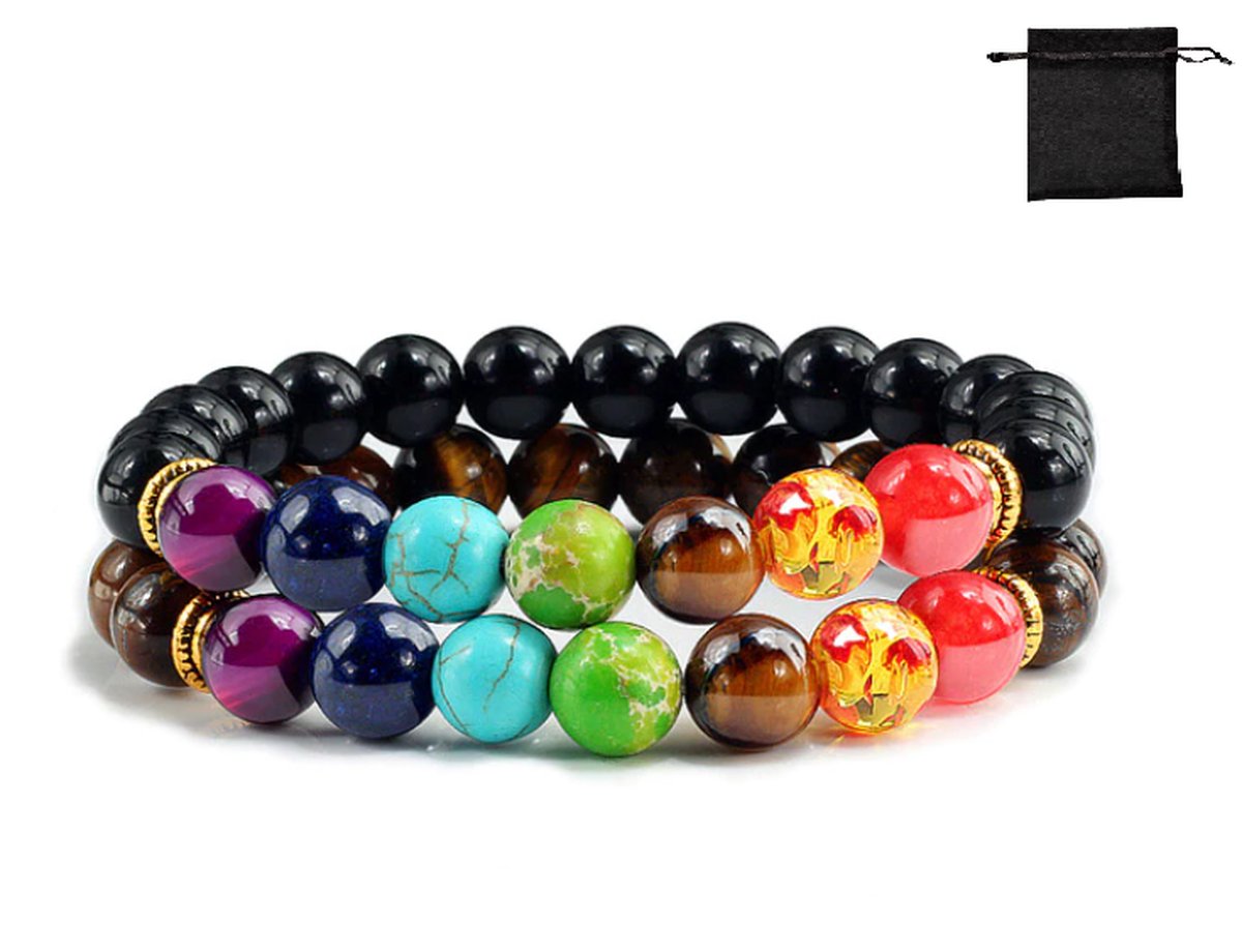 Natuursteen - Chakra Armbanden - Bangles Lava – Kralen Armband – Koppels armband - Vrouwen armband – Mannen armband - Sieraden - Lovers – bruin/zwart