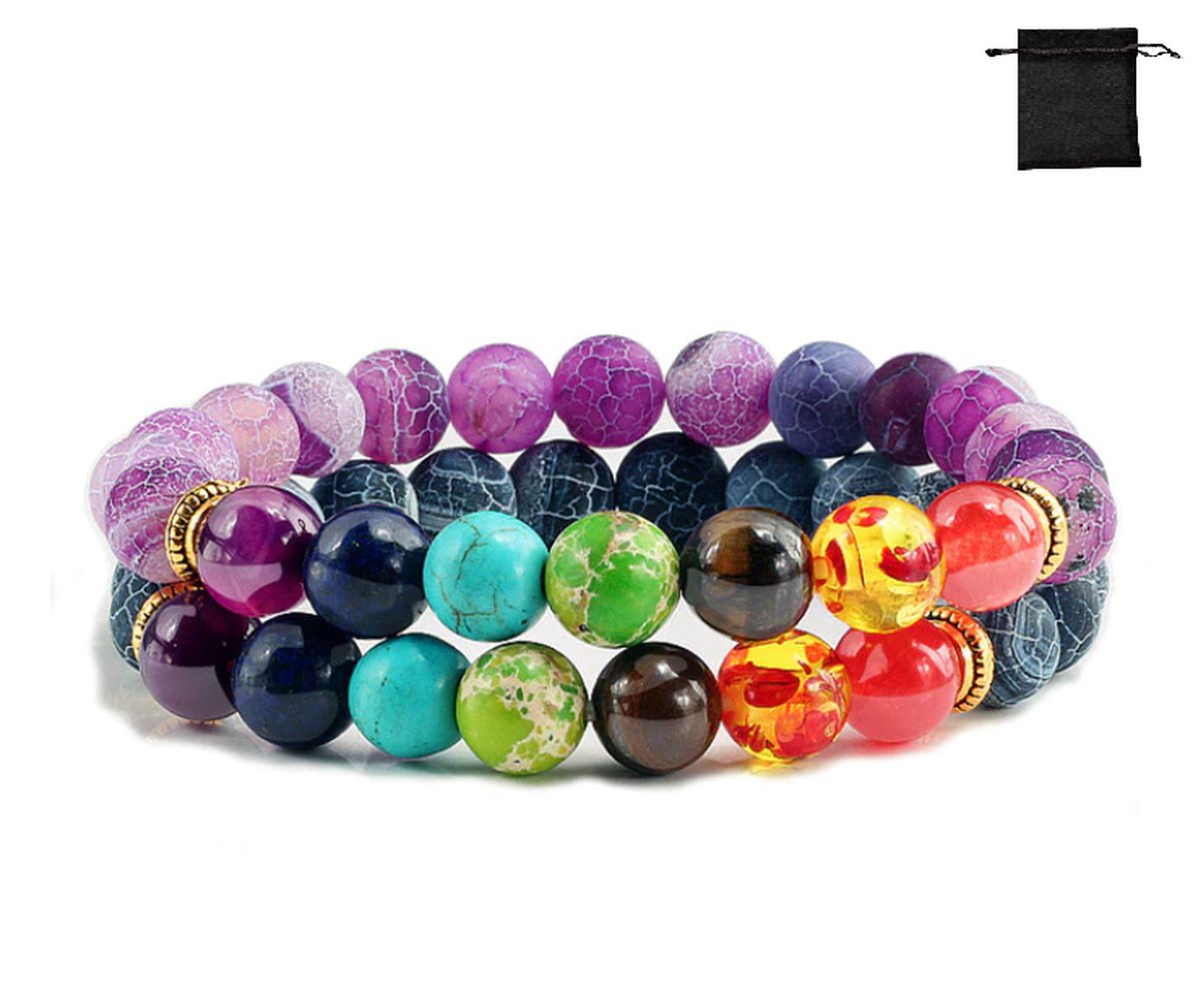 Natuursteen - Chakra Armbanden - Bangles Lava – Kralen Armband – Koppels armband - Vrouwen armband – Mannen armband - Sieraden - Lovers – paars/blauw