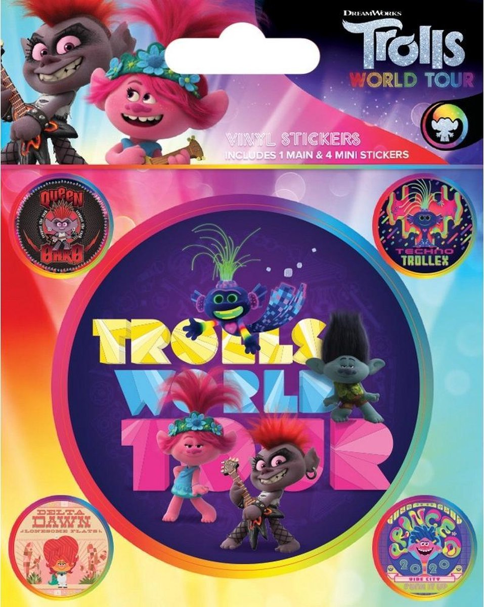 Trolls World Tour Wijzig de Record Vinyl Stickers (Pakket van 5) (Roze/paars/Geel)