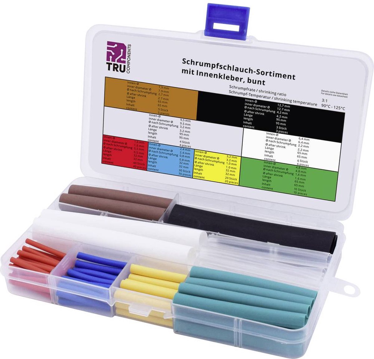 TRU COMPONENTS T1807CA005 Krimpkous assortiment Rood, Blauw, Geel, Groen, Transparant, Bruin, Wit, Zwart Krimpverhoudin