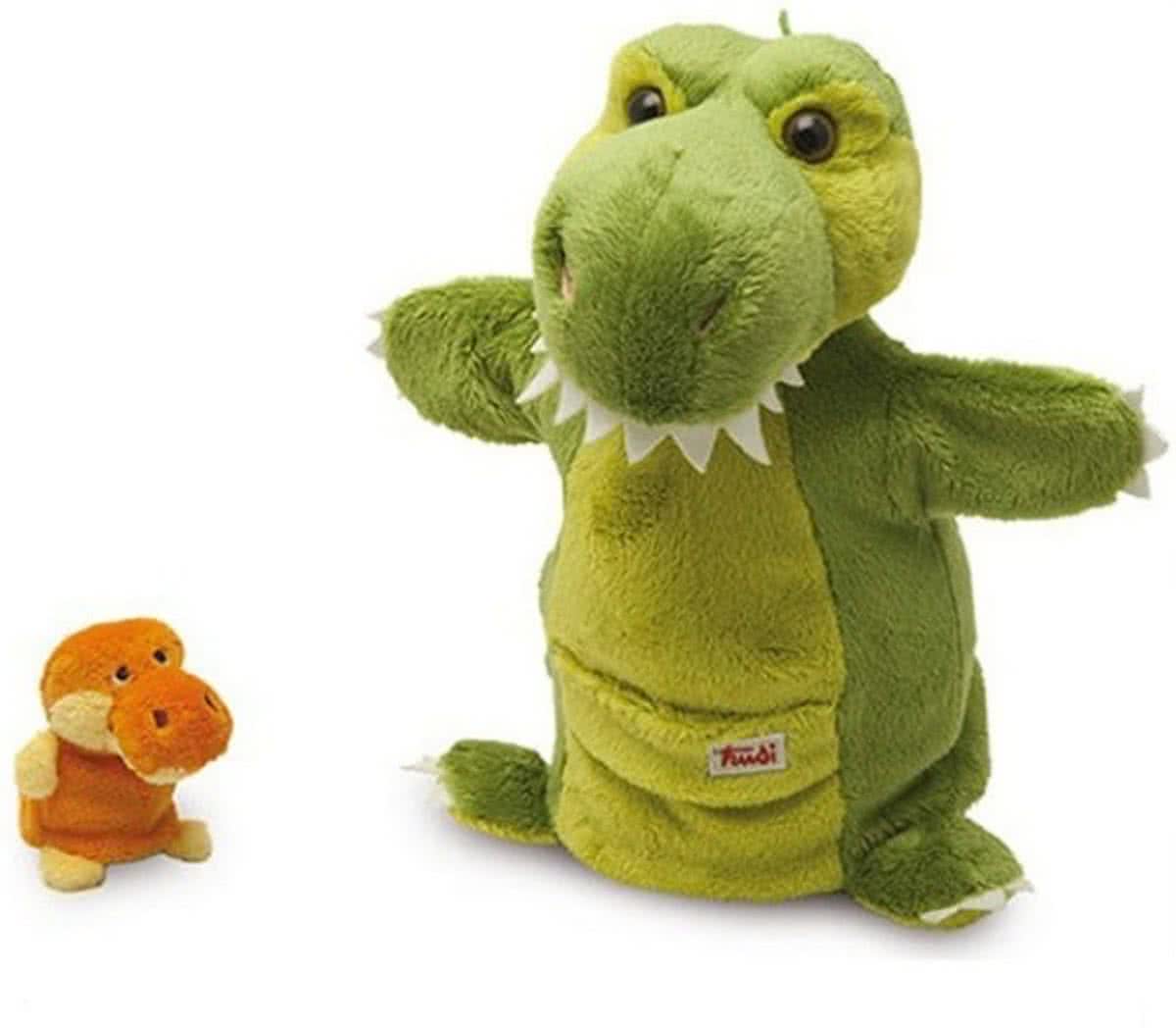 Trudi Handpop Mama & Baby Dino 28 Cm Groen