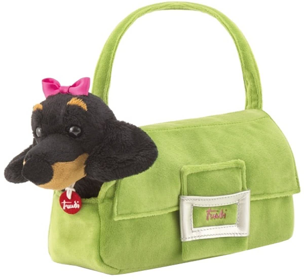 Trudi Knuffel Hond In Tas Groen/zwart 20 Cm