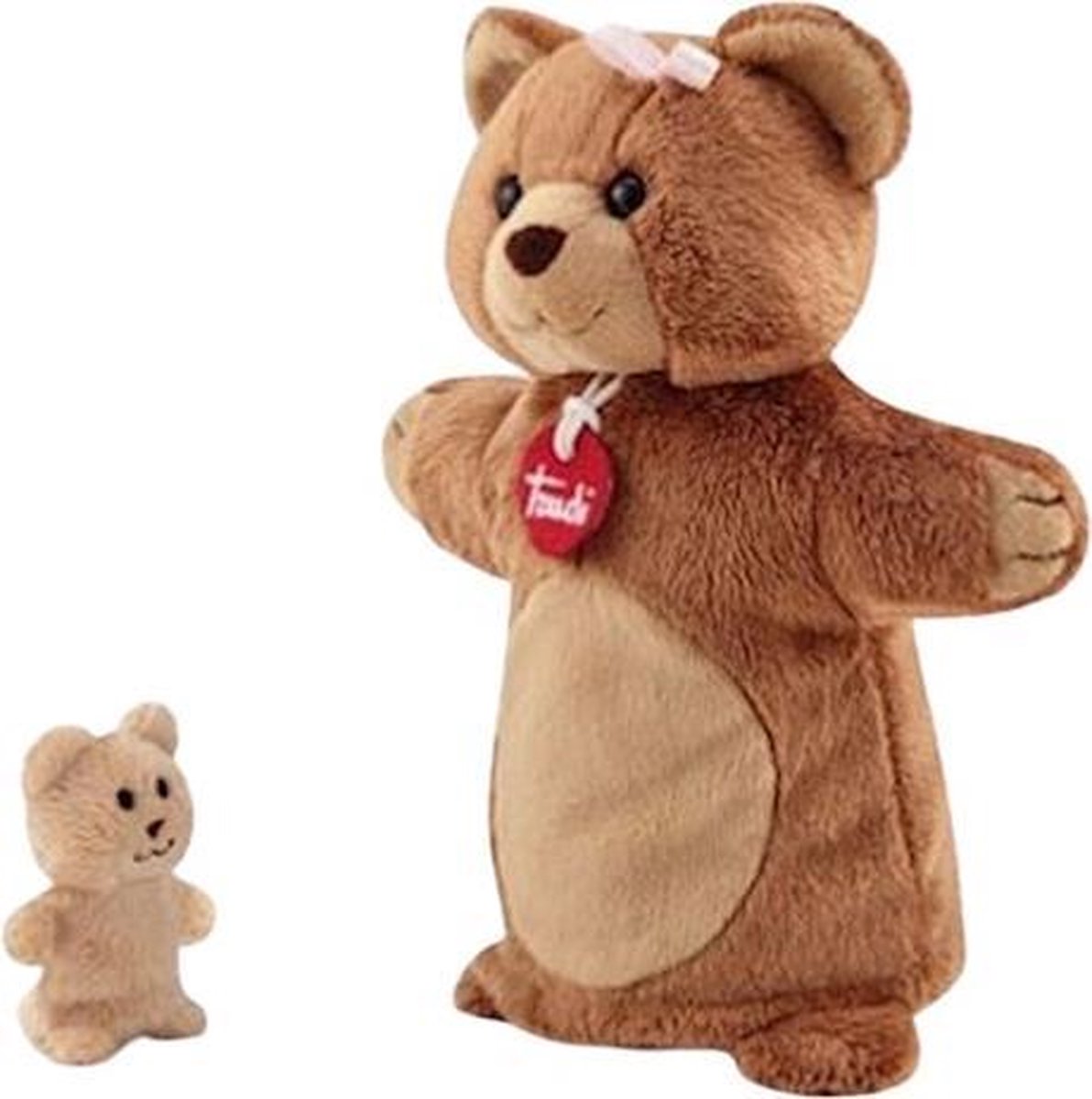 handpop Beer met baby 24 cm pluche bruin 2-delig