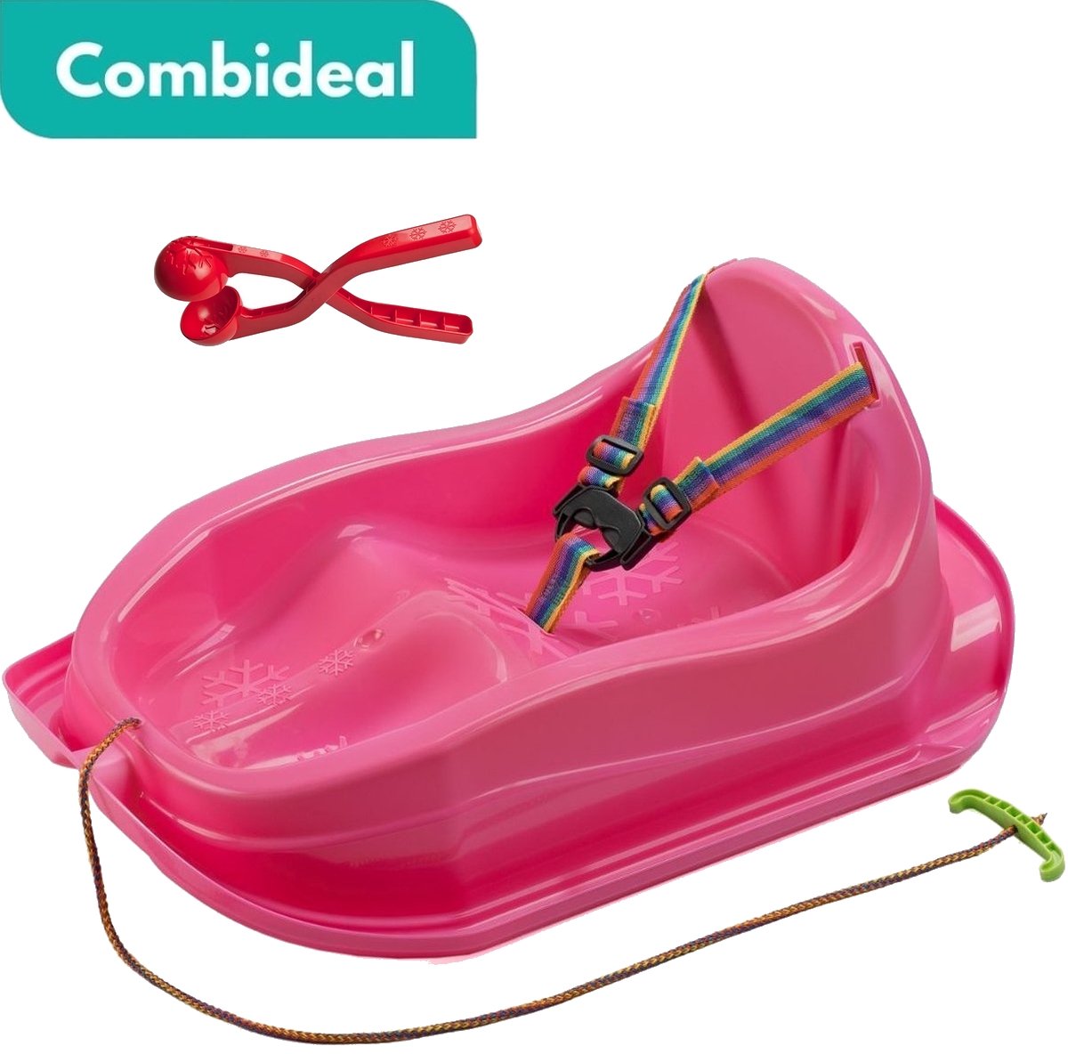   ® - COMBIDEAL - Babyslee - Sneeuwslee - Met sneeuwbalknijper – Plastic slee baby / peuter – Roze