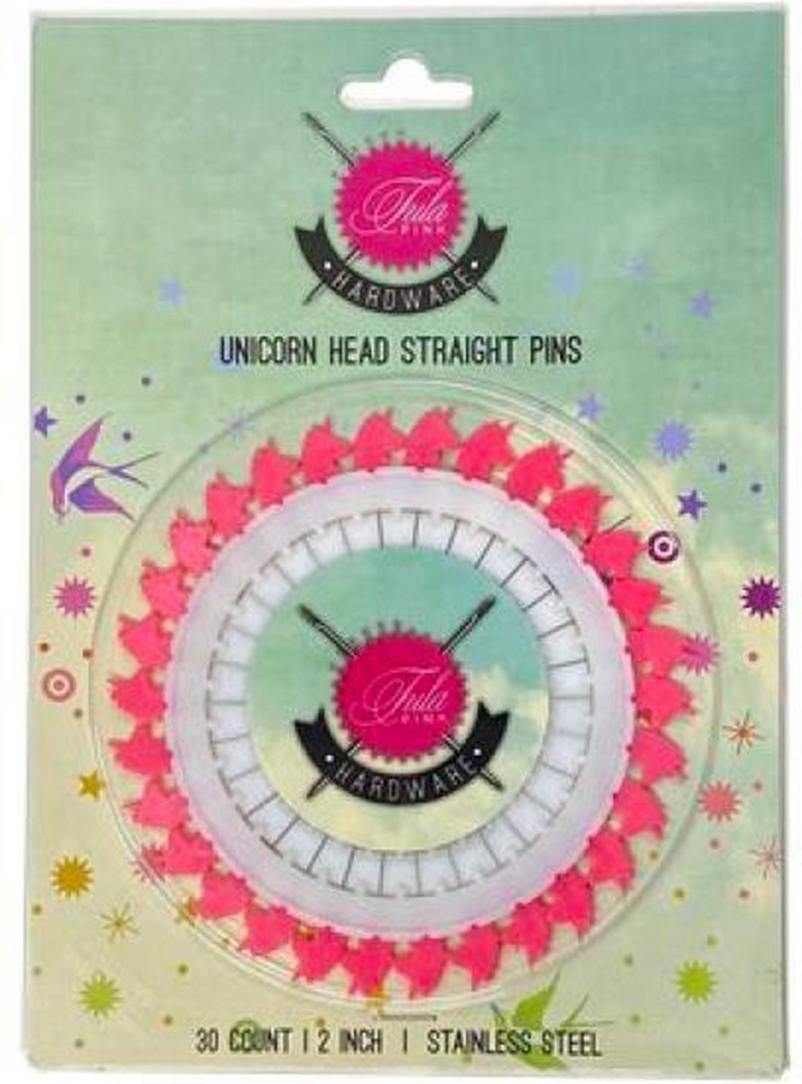 UNICORN HEAD STRAIGHT PINS, TULA PINK, 5 cm