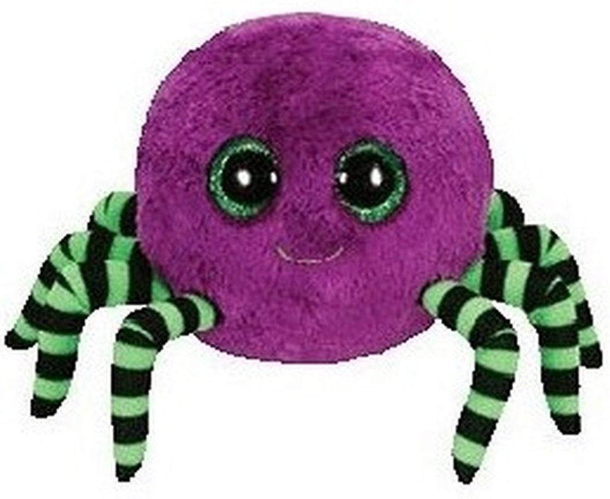 Pluche Ty Beanie paars/groen spin/spinnen knuffel Crawly 15 cm speelgoed - Spinnen insecten knuffels - Speelgoed voor kinderen