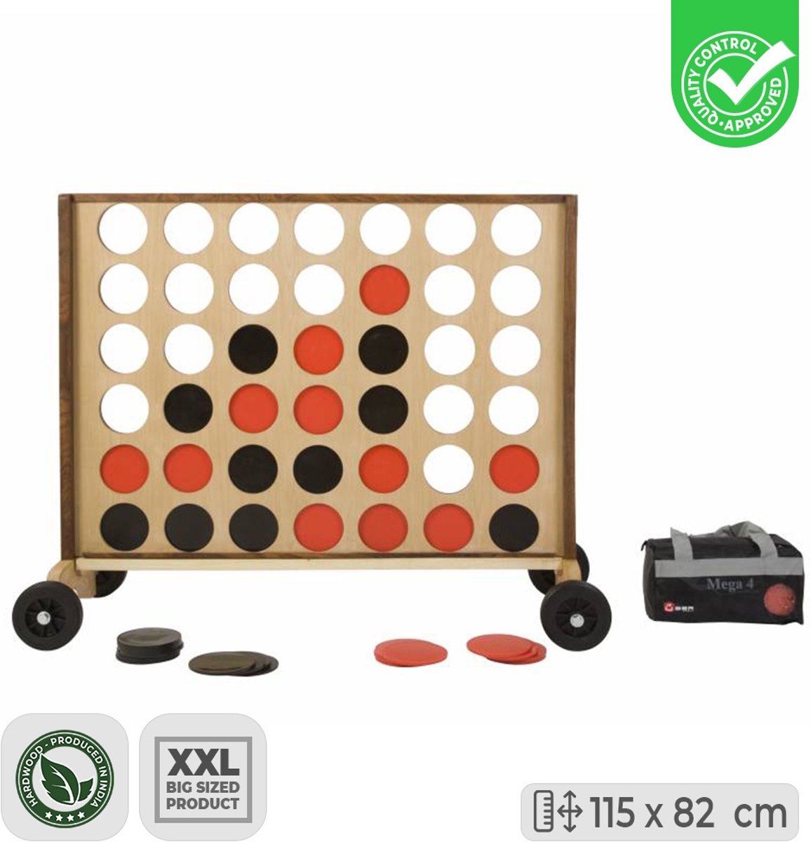 XL Mega 4-op-een-Rij, 115x82 cm - Hardhout - Luxe - Inclusief Wielen Compleet en Luxe