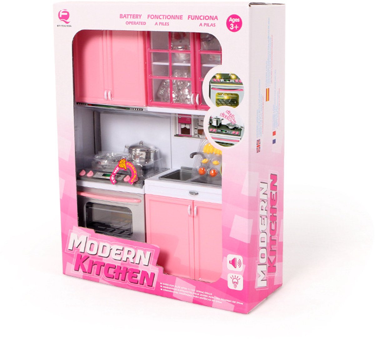 Speelgoed Keukentje Kinderen – Modern Keukenkastje met Licht & Geluid – Inclusief Accessoires – Roze – Vanaf 3 Jaar