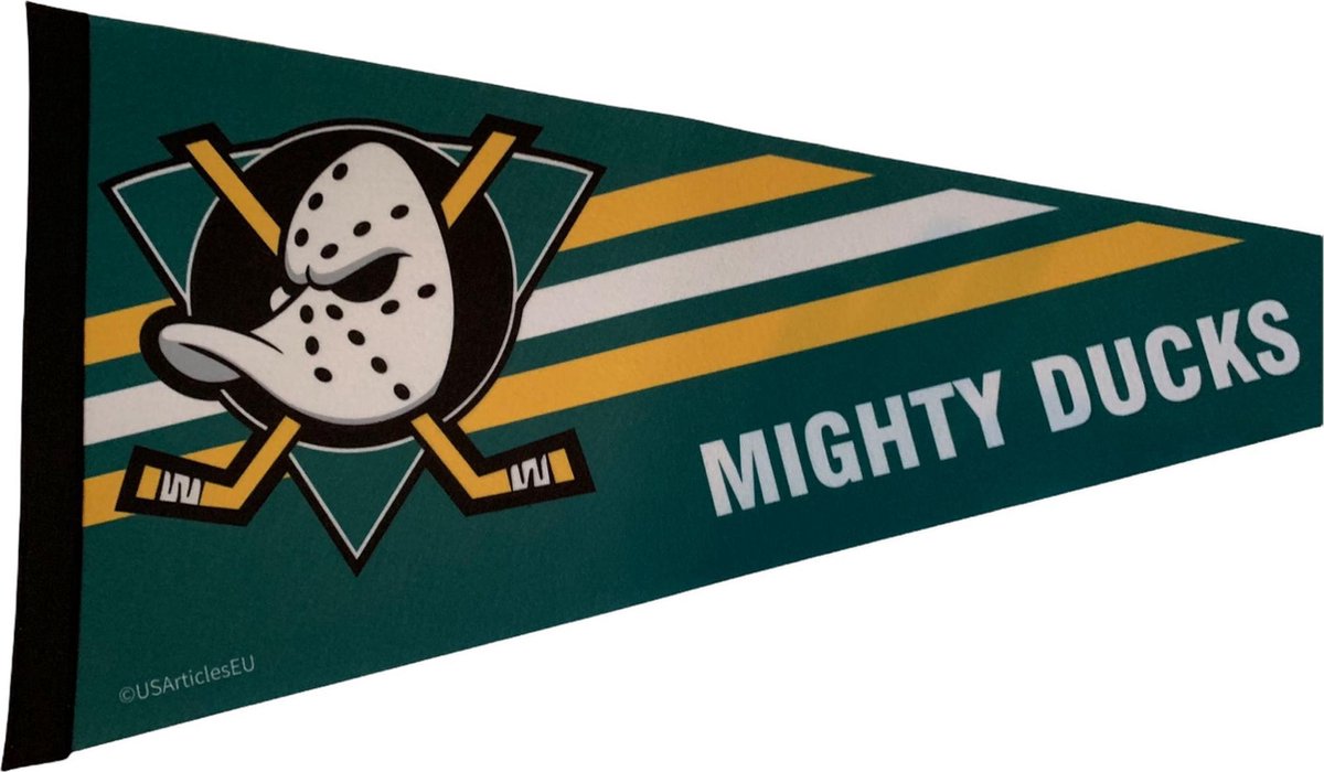 USArticlesEU - Anaheim Mighty Ducks - NHL - Vintage - Vaantje - Ijshockey - Hockey - Ice Hockey -  Sportvaantje - Pennant - Wimpel - Vlag - Groen/Wit/Geel - 31 x 72 cm