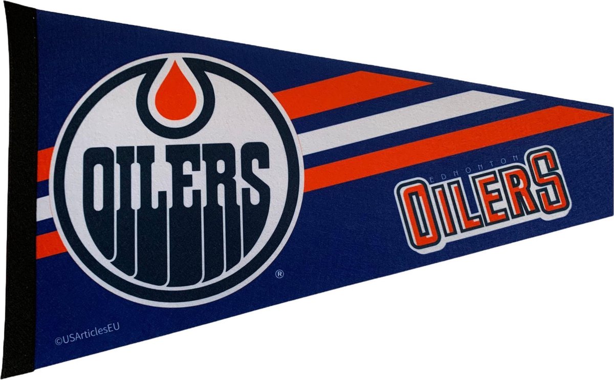 USArticlesEU - Edmonton Oilers - Canada - NHL - Vaantje - Ijshockey - Hockey - Ice Hockey -  Sportvaantje - Pennant - Wimpel - Vlag - Blauw/Oranje/Wit - 31 x 72 cm