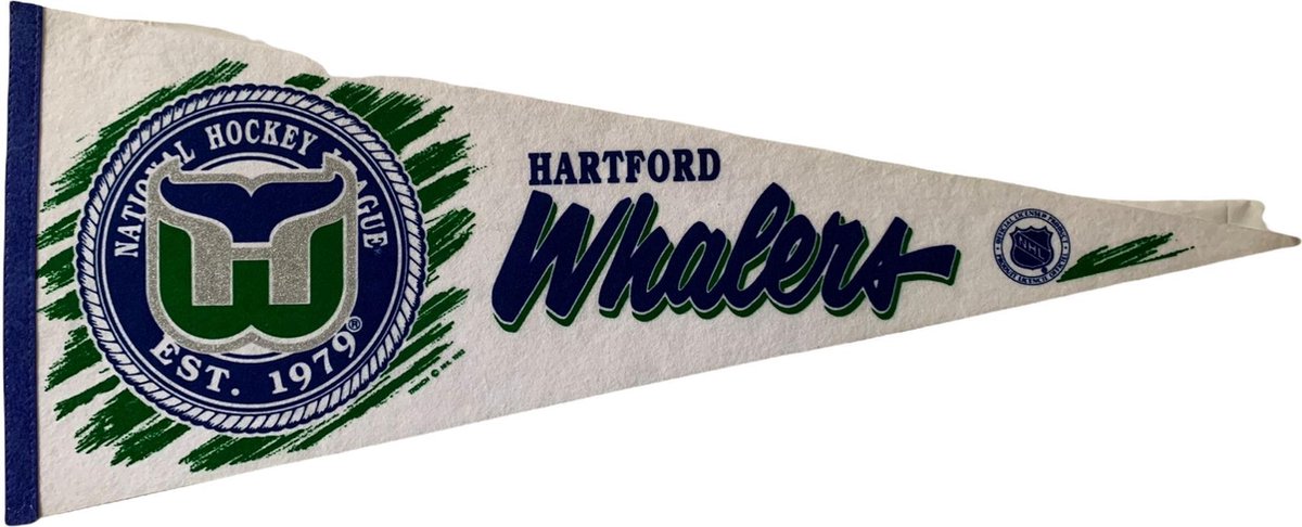   - Hartford Whalers - NHL - Vintage - 90s - Vaantje - Ijshockey - Hockey - Ice Hockey -  Sportvaantje - Pennant -   - Vlag - Wit/Blauw/Groen - 31 x 72 cm