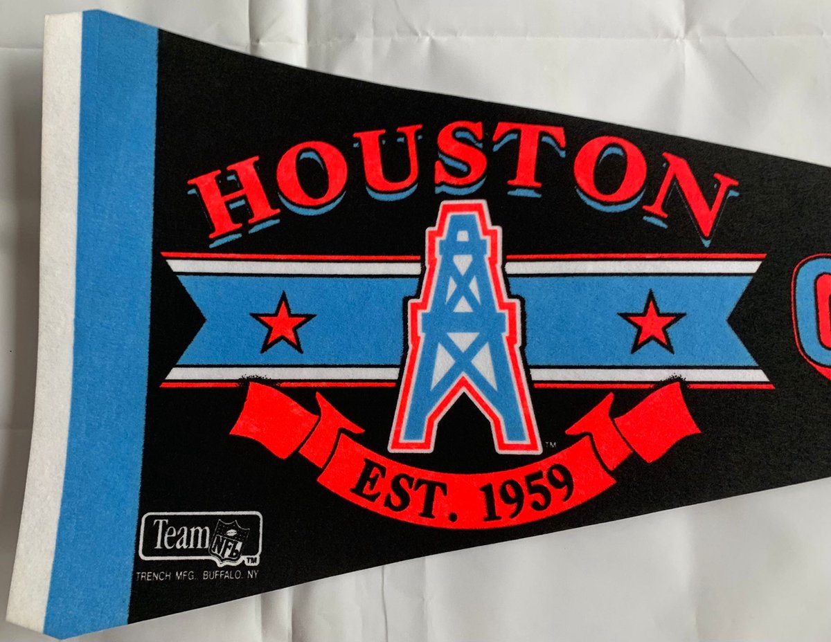   - Houston Oilers - NFL - vintage Vaantje - American Football - Sportvaantje -   - Vlag - Pennant - Zwart/Blauw - Logo Oilers - 31 x 72 cm