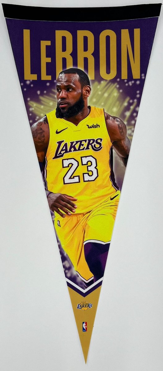 USArticlesEU - Lebron James - James - Lebron - Los Angeles Lakers - LA - USA - NBA - Vaantje - Basketball - Sportvaantje - Pennant - Wimpel - Vlag - Kobe Bryant - Wit/Geel/Paars - 31 x 72 cm