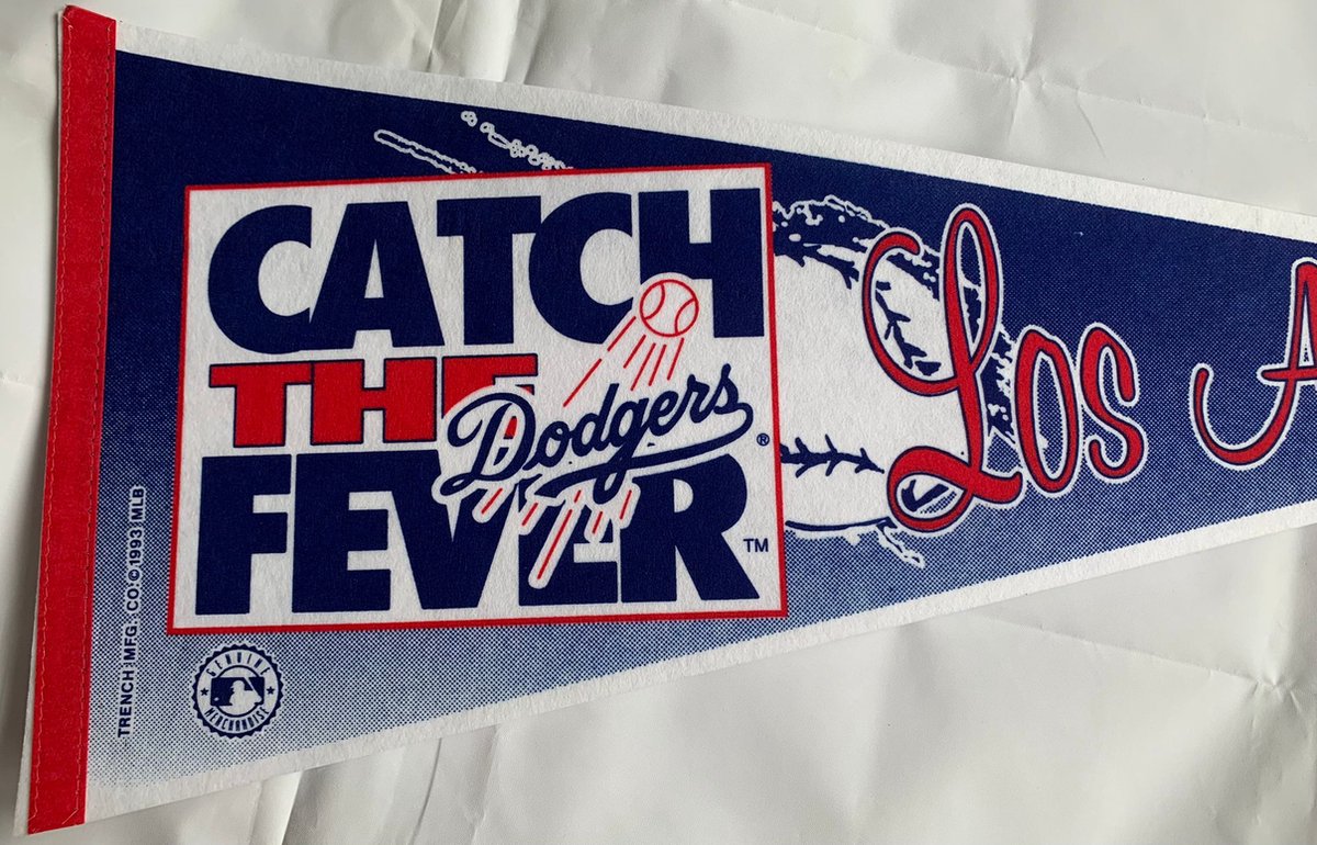 USArticlesEU - Los Angeles Dodgers - LA - MLB - vintage Vaantje - Baseball - Honkbal - Sportvaantje - Wimpel - Vlag - Pennant - Rood/Wit/Blauw  31 x 72 cm - oud logo - catch the fever