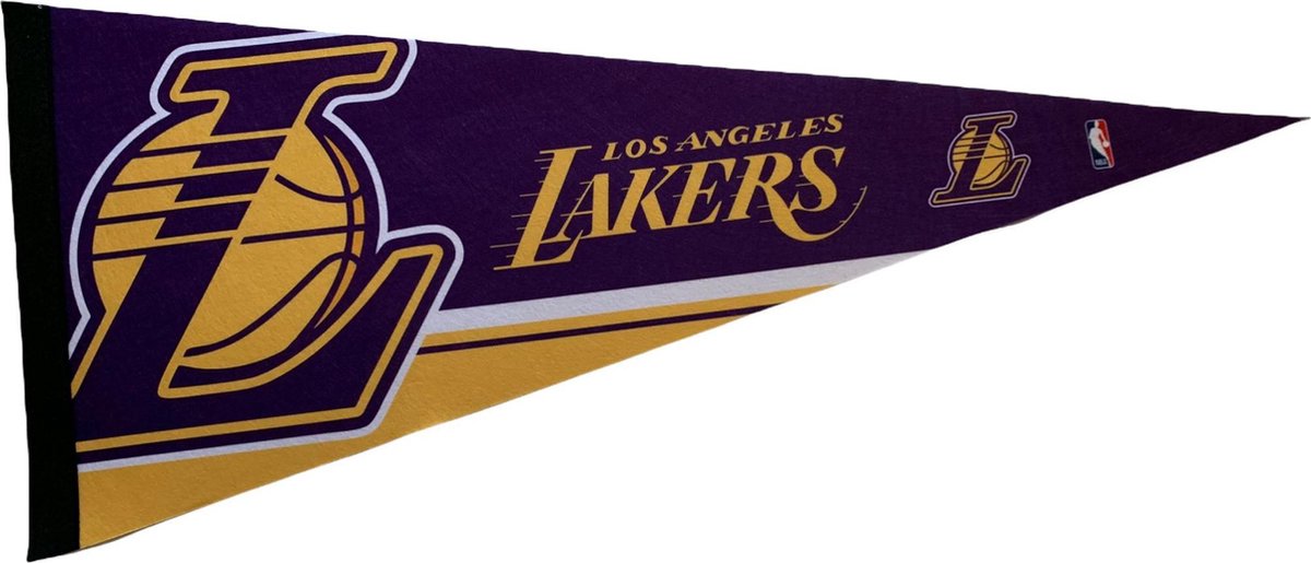 USArticlesEU - Los Angeles Lakers - LA - USA - NBA - Vaantje - Basketball - Sportvaantje - Pennant - Wimpel - Vlag - Kobe Bryant - Wit/Geel/Paars - 31 x 72 cm