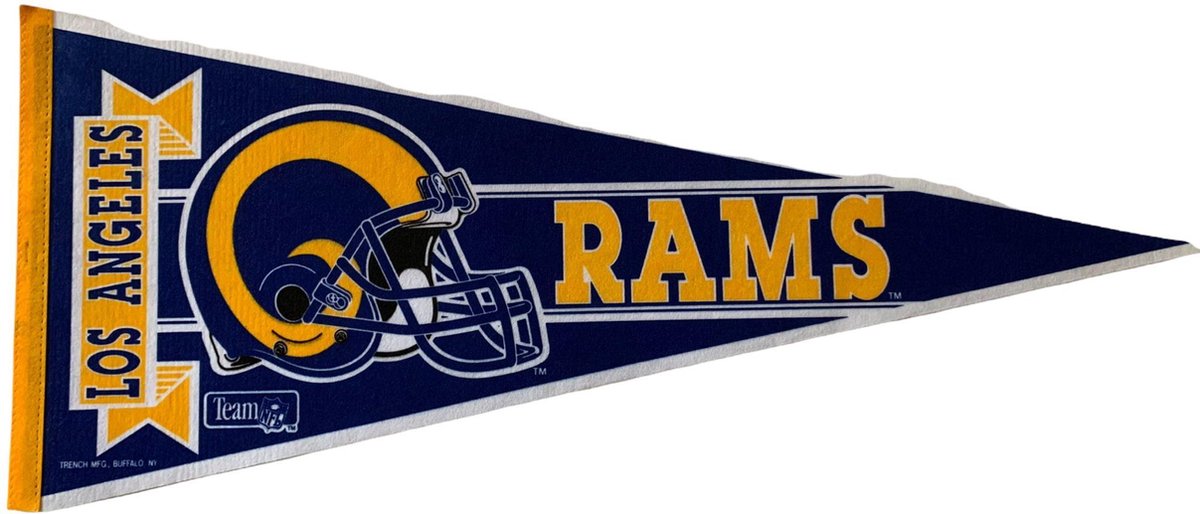 USArticlesEU - Los Angeles Rams  - Vintage - NFL - Vaantje - American Football - Sportvaantje - Pennant - Wimpel - Vlag - Blauw/Geel - 31 x 72 cm