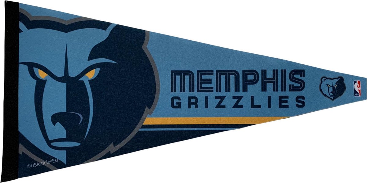 USArticlesEU - Memphis Grizzlies - NBA - Vaantje - Basketball - Sportvaantje - Pennant - Wimpel - Vlag - Blauw/Geel - 31 x 72 cm