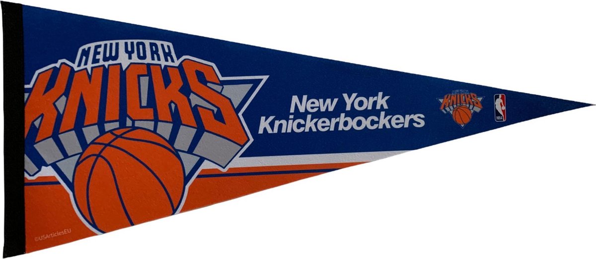 USArticlesEU - New York Knickerbockers - Knicks - NBA - Vaantje - Basketball - Sportvaantje - Pennant - Wimpel - Vlag - Blauw/Oranje/Wit - 31 x 72 cm