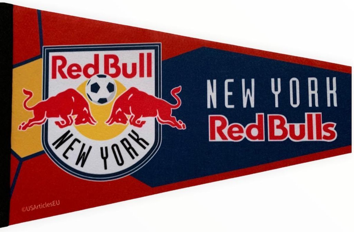 USArticlesEU - New York Red bulls - Redbull - NY - MLS - Vaantje - Voetbal - Amerika -  Soccer - Voetbalvaantje -  Sportvaantje - Pennant - Wimpel - Vlag - Blauw/Geel/Rood/Wit - 31 x 72 cm