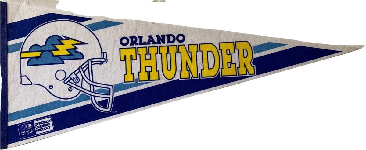 USArticlesEU - Orlando Thunder  - Vintage - NFL - Vaantje - American Football - Sportvaantje - Pennant - Wimpel - Vlag - Wit/Blauw/Geel - 31 x 72 cm