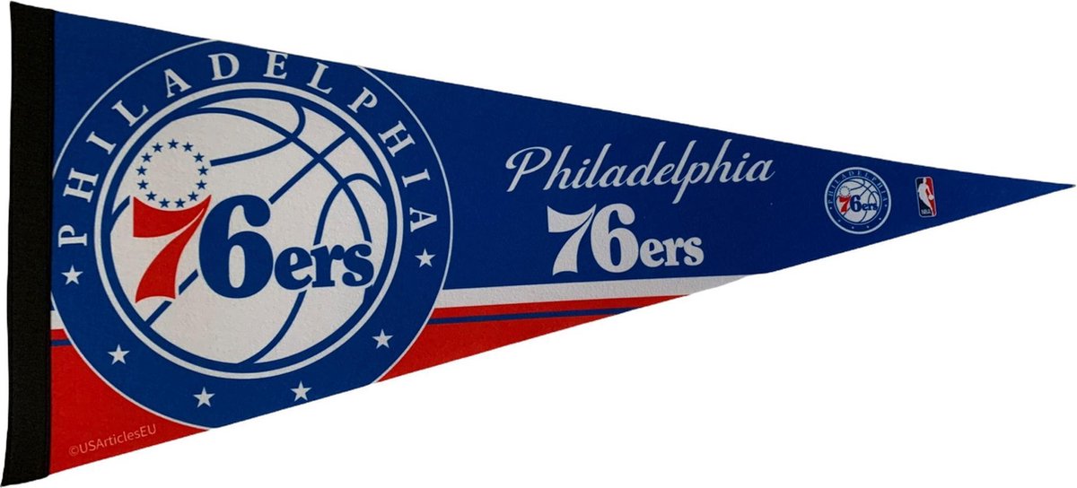 USArticlesEU - Philadelphia 76ers - Philly 76ers - NBA - Vaantje - Basketball - Sportvaantje - Pennant - Wimpel - Vlag - Blauw/Oranje/Wit - 31 x 72 cm