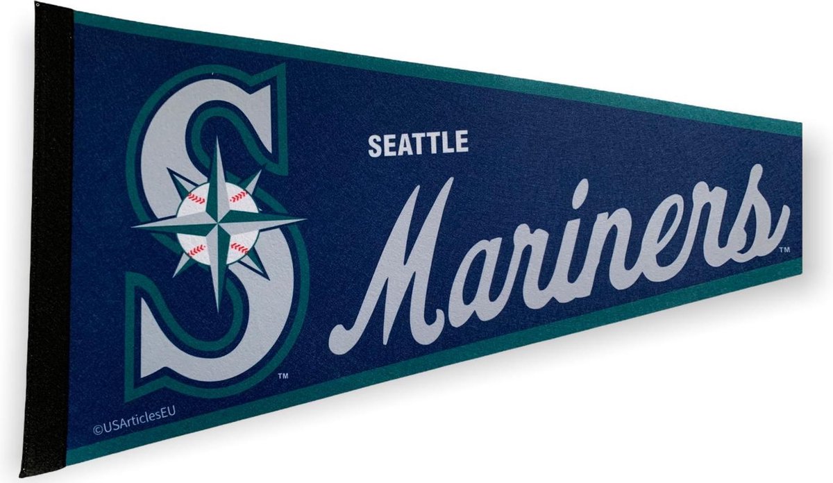 USArticlesEU - Seattle Mariners - MLB - Vaantje - Baseball - Honkbal -  Sportvaantje - Pennant - Wimpel - Vlag - Blauw/Wit - 31 x 72 cm