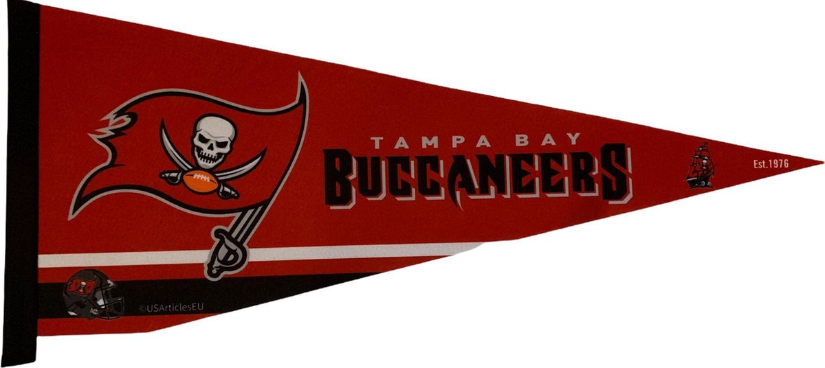 USArticlesEU - Tampa Bay Buccaneers - Bucs - NFL - Vaantje - American Football - Sportvaantje - Wimpel - Vlag - Pennant - Rood/Zwart/Grijs - 31 x 72 cm - Tom Brady