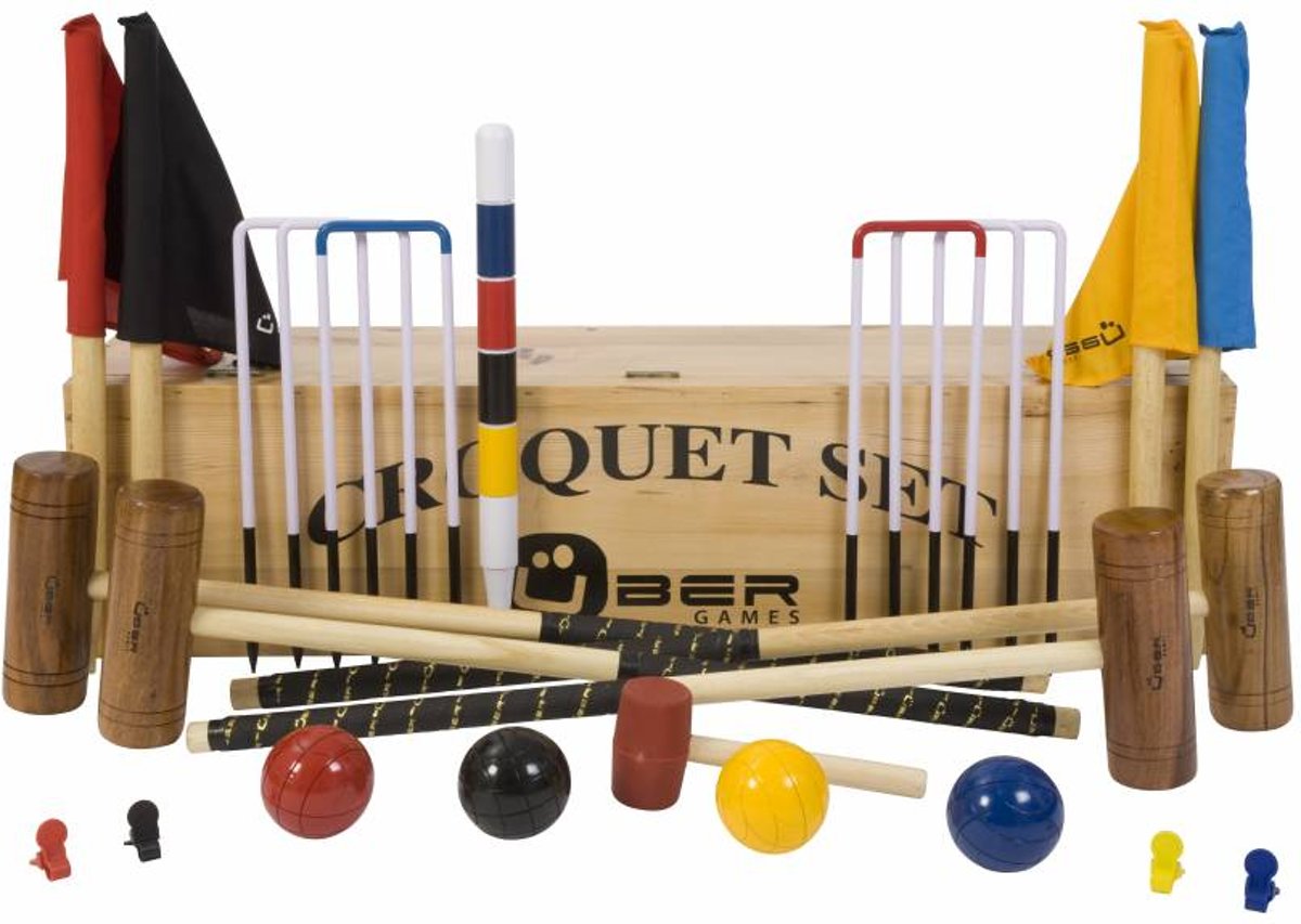 Engelse Tuin Croquet Set, prachtige originele set, 4-persoons-Croquet Kist