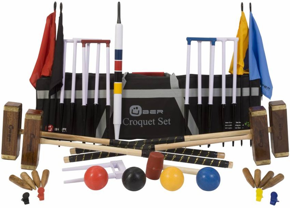 Meester Croquet set, 4 persoons, 16 mm stalen poorten, kunststof ballen, club-kwaliteit-Croquet Draagtas